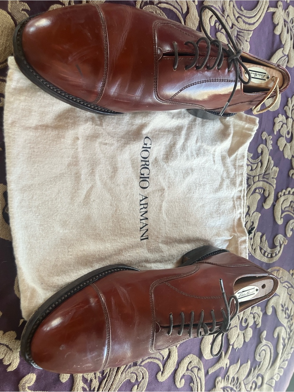 Giorgio Armani Men's Cognac Cap-Toe Leather Oxfords